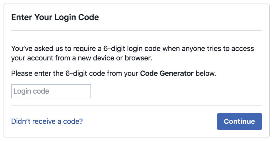 Facebook code generator without phone service